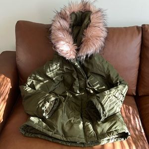 H&M Jacket with Faux Fur Hood Collar